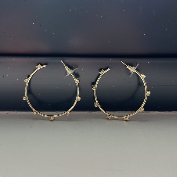 Brand New Kendra Scott - Haven Gold Crystal Heart Hoop Earrings in Pink Crystal - Picture 3 of 3